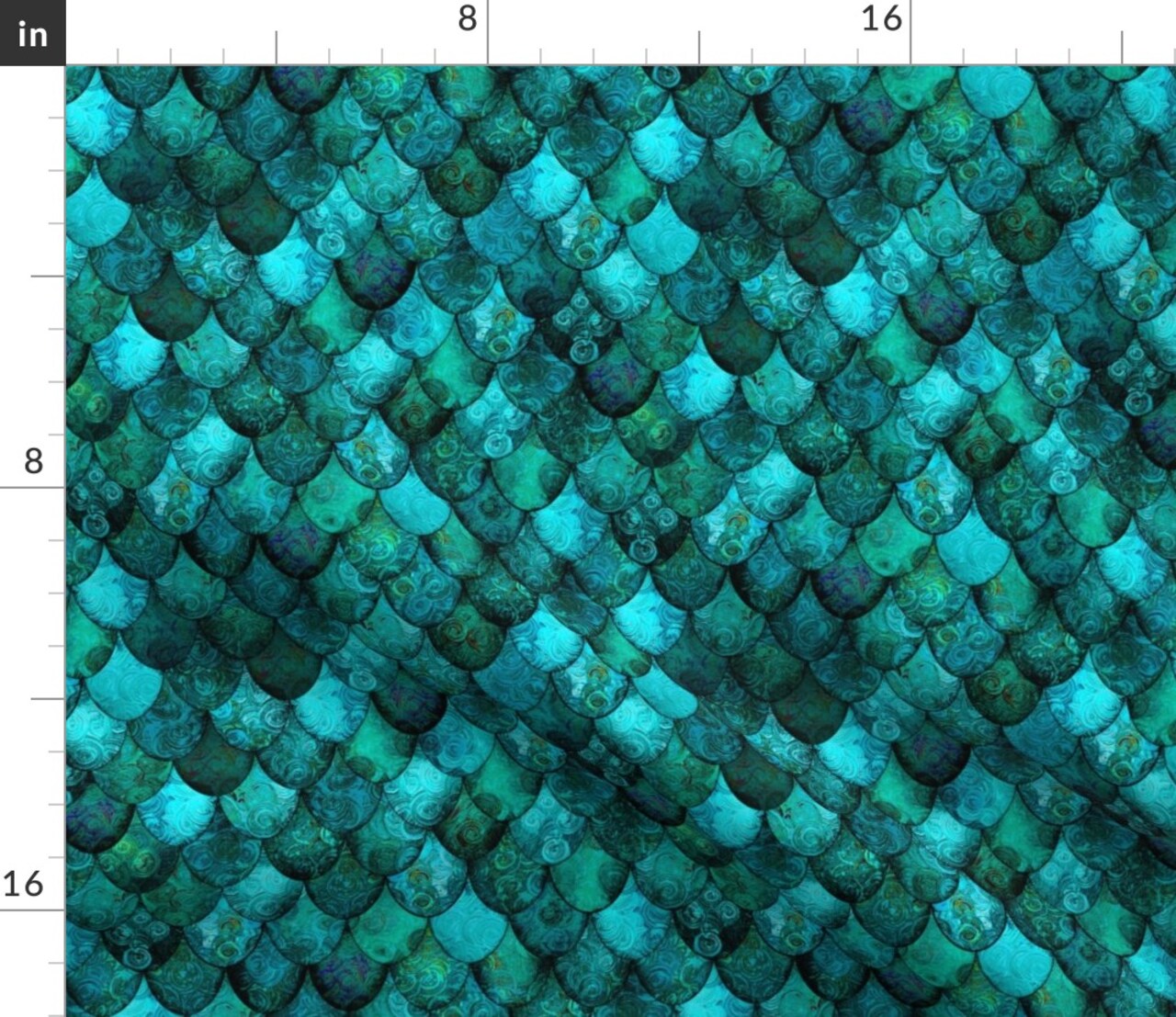 Dark Teal Green Mermaid Scales Siren Fish Scale Folklore Aquatic Custom Printed Fabric by Spoonflower Various Fabrics by the Yard or Fat Quarter